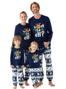 Christmas Family Matching Pajamas Dark Blue Elf Graphic Long-Sleeve Pajamas Sets - Picture 1 of 12