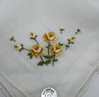 VINTAGE HANKY HANKIE HANDKERCHIEF NEW DESCO TAG EMBROIDERY HAND ROLLED YELLOW