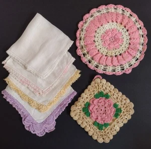 Lote Vintage Ganchillo a Mano Alrededor de 1960 Lino Pañuelos Bache Remache Cubierta - Imagen 1 de 21