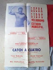 CARTEL POSTER LUCHA LIBRE WRESTLING VELODROMO ESTADIO MUNICIPAL CATCH A CUATRO.. - Imagen 1 de 11
