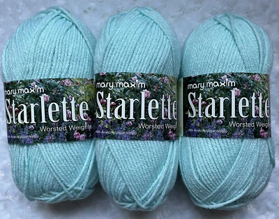 (3) Mary Maxim STARLETTE WORSTED WEIGHT Yarn Green SOFT AQUA #670 - Image 1 of 4