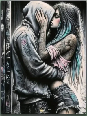 Pintura artística diamante 5D hombre joven besándose mujer joven 30cmx40cm Foto 1 de 4