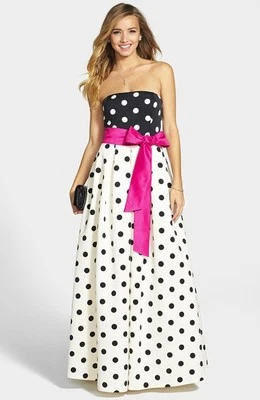 Vestido Eliza J Negro y Marfil Lunares Faille Línea A Talla 4 Foto 1 de 3