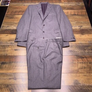 Jack Victor 2 Piece Suit 42R Gray Striped Pants 36x30 Cuffed Italy Super 120s - Picture 1 of 24