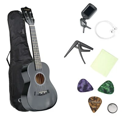 23" Concert Beginners Ukulele with Carry Bag, Felt Pick & Spare Strings – Black - Image 1 of 4