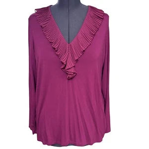 Top donna Chaps scollo a V con volant 2x prugna manica lunga blusa elegante festa fata - Foto 1 di 9
