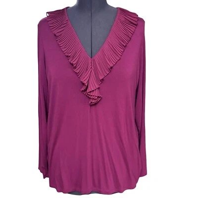 Blusa Top Chaps con Volantes Cuello en V Para Mujer 2X Ciruela Manga Larga Elegante Fiesta Hada Foto 1 de 4