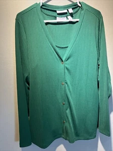 Susan Graver 1x Kleeblatt grün Strickjacke Shell Twin Set Vintage Metallknöpfe - Bild 1 von 15