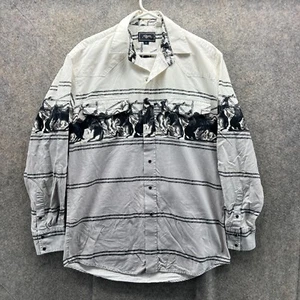 Roper Shirt Mens Medium Western Cowboy Horse Print White Black Pearl Snap Rodeo - Picture 1 of 10