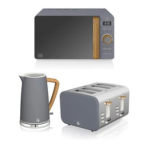 Swan Nordic 1.7L Jug Kettle & 4 Slice Toaster With Digital Microwave Slate Grey - Picture 1 of 11