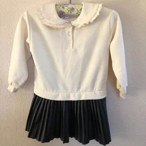 Zara Girls Ivory/Black Long Sleeve Pleated Dress Fleece Top Buttons NWT $32 - Picture 1 of 8