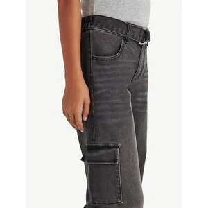 Jeans Girl’s Size 7 Black Cargo Pants Belted Elastic Waist Four Front Pockets - Picture 1 of 5