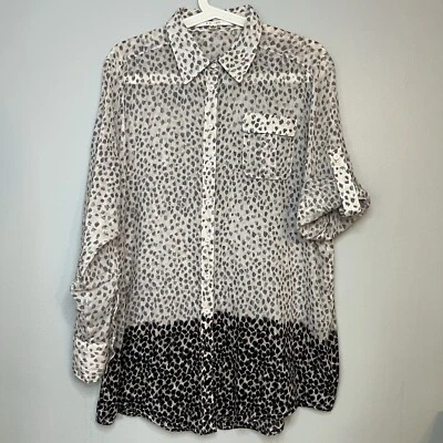 Camisa túnica con botones Walter para mujer lengüeta enrollable de seda estampado de leopardo ligera talla 4 Foto 1 de 4