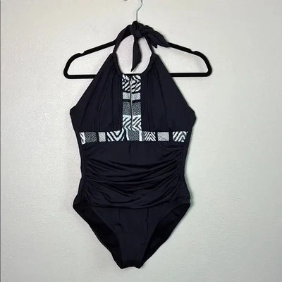 Traje de baño de una pieza favorecedor negro blanco grande para mujer KENNETH COLE New York Foto 1 de 4