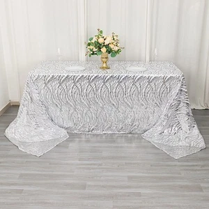 90x156 in SILVER Wavy Sequined Mesh Rectangle TABLECLOTH Party Events - Picture 1 of 8