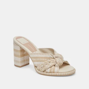Dolce Vita Brilah Sandals Womens 7 Beige Woven Braided Slip-On Block Heel VER029 - Picture 1 of 18