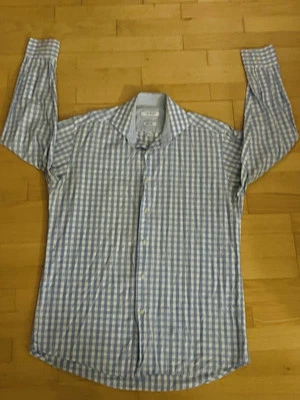 Camisa Isaac Mizrahi New York Calce Ajustado Blanca Bebé Azul Rayas Botón Talla 15.5 Foto 1 de 2
