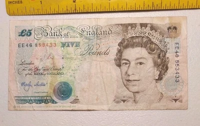 Antigua Gran Bretaña billete de £5 libras QEII y locomotora Stephenson 1990 Foto 1 de 2