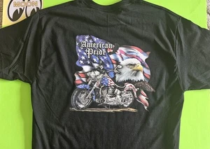 Classic American Street Motorcycle. Men's Black Cotton T-Shirt. - Picture 1 of 2