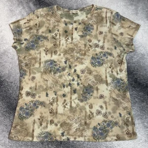 Vintage Xcit USA 100% Cotton Paisley Brown Boho Fitted Tee M/L - Picture 1 of 8