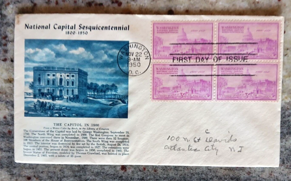 LEGISLATIVE BRANCH GOVERNMENT THE CAPITOL STAMP BLOCK 1950 FDC FULTON CACHET FDC - Image 1 of 1
