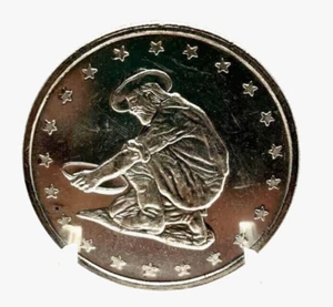 Moneta rotonda argento fine 1 oncia troy .999 ~ Wagon Trail/oro Panning Pioneer - Foto 1 di 3
