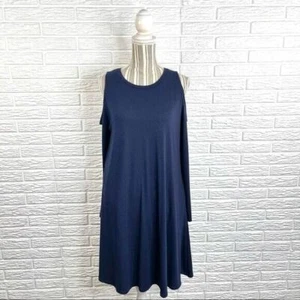 Zenana Premium Navy Blue Cold Shoulder Long Sleeve Dress Size Large - Picture 1 of 6