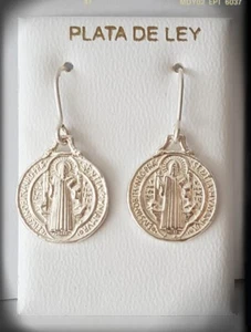 SAN BENITO PENDIENTES BENEDICTI SILVER PLATA SAN BENITO EXORCISMO SAN BENITO - Picture 1 of 3