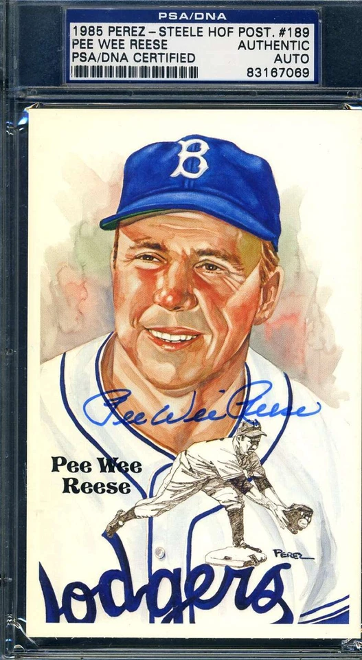 Pee Wee Reese PSA DNA Coa Signed Perez Steele Postcard Set Break Autograph - Image 1 of 1