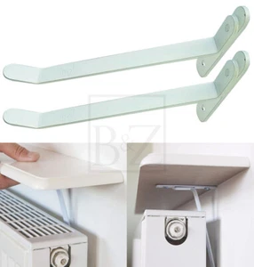 Energy Saving Radiator Shelf Brackets In White For Radiator Shelves Drill Free - Picture 1 of 10