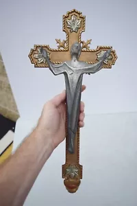 + Older Bronze Processional Cross Top (CU106) Church Crucifix 19 1/4" x 9 1/2" - Picture 1 of 6