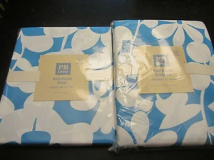 NEW Pottery Barn Teen BOLD BLOOM 4pc Twin XL Sheet & Duvet Set BLUE Flowers - Picture 1 of 5