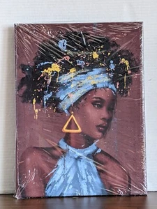 African Woman Canvas 12" x16" Painting Wall Framed Art Home Decor -New - Picture 1 of 4