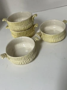 4 Tisket Schalen Suppenschalen entworfen von George Briard. Zweigriffe gelb, Japan - Bild 1 von 6