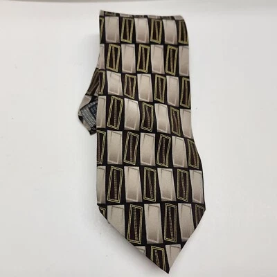 Corbata para hombre Statements negra gris plata dorada geométrica 100 % seda 61" x 3,75" Foto 1 de 4