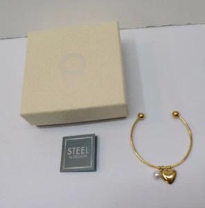 Steel By Design Stainless Steel Heart & Pearl Bangle Bracelet - Picture 1 of 6