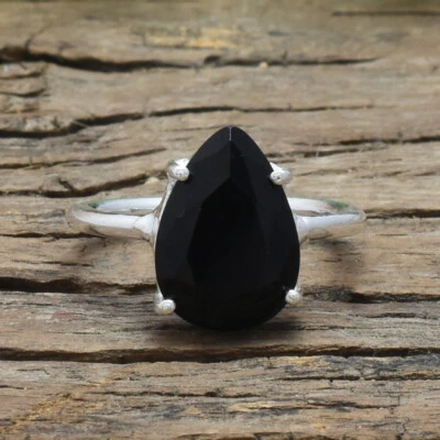 Fantastico Onice Nera Gemma 925 Argento Sterling Handmade Anello Tutte le Misure - Immagine 1 di 3