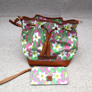 DOONEY & BOURKE Pink Canvas With Flowers Print Daffodil Drawstring Bucket Tote - Picture 1 of 21