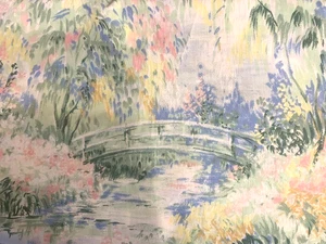 Vintage Springmaid DOUBLE FLAT Sheet Monet Garden Pond Bridges Impressionistic - Picture 1 of 4