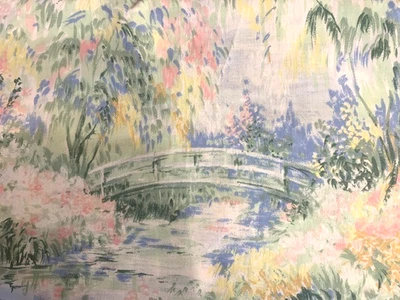 Vintage Springmaid DOUBLE FLAT Sheet Monet Garden Pond Bridges Impressionistic - Image 1 of 4
