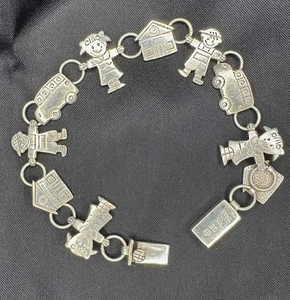 Vintage Bettel Gliederarmband Lehrer Schule Haus Bus .925 Sterling Silber. - Bild 1 von 3