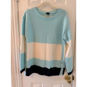 Suéter Talbots Color Block Para Mujer Manga Larga Puño con Botones Acogedor Azul Blanco - Imagen 1 de 8