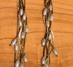 Vintage Rocailles Multi Strang goldfarben Ohrhänger Quaste Wasserfall Haken - Bild 1 von 5