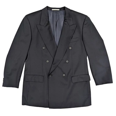 HUGO BOSS Vtg Double Breasted Al Capone Catania Suit Blazer 46L Blue Made in USA - Image 1 of 4