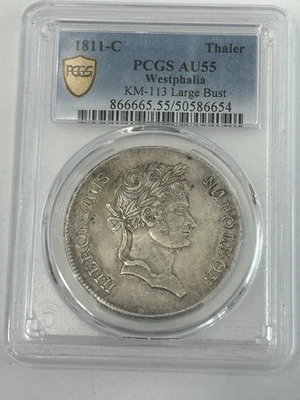 German States Westphalia 1811C Thaler Taler Napoleon Rare Silver Coin PCGS AU55 - Image 1 of 4