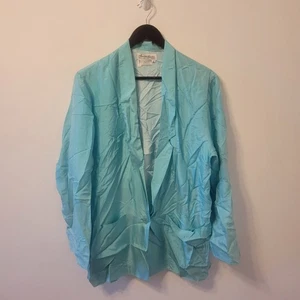 Vintage Womens 100% Silk Jacket Blazer Top Shirt Size 20 Blue Smart Work 80s - Picture 1 of 6