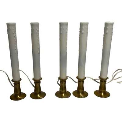 Комплект из 5 белых электрических оконных свечей лампа подсвечник латунь покрытие основание искусственный воск - Изображение 1 из 4