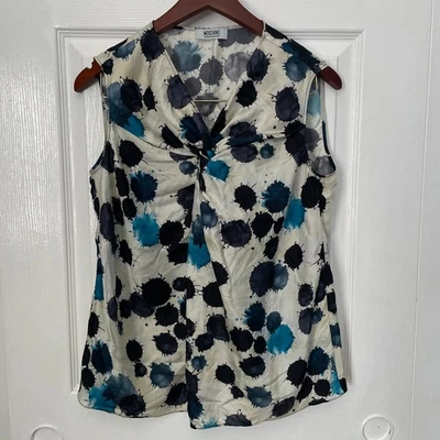 Top sin mangas Moschino de colección barato y elegante puntos salpicados azul blanco seda 8 Foto 1 de 4