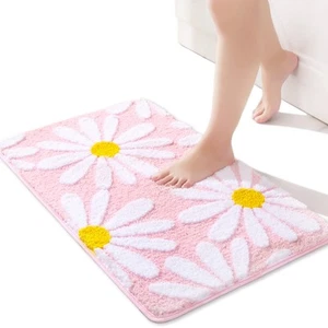 Pink Bathroom Rugs Cute Daisy Bath Mat White and Yellow Flower Decor Rug Non ... - Picture 1 of 6