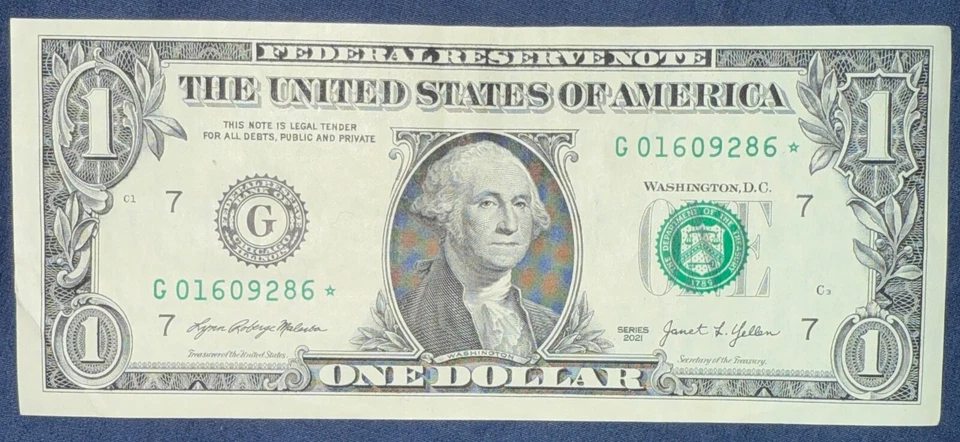 Rare One Dollar Bill Star Note 2021 Chicago $1 United States Federal Reserve USD - Image 1 of 1
